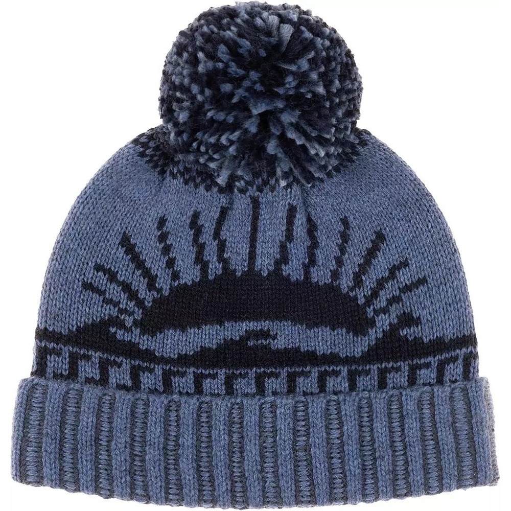 Faherty Chunky Sun & Wave Beanie Navy Blue Pom Pom Knit Hat Winter OS NWT $88